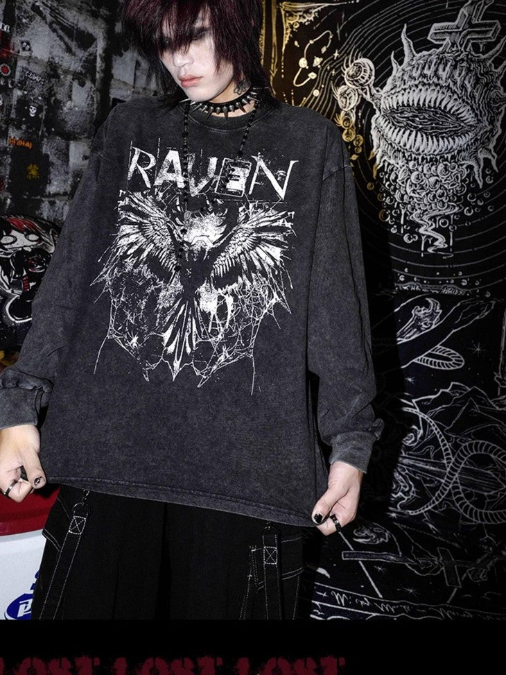RebelSeed Skull Demon Punk Heat Transfer Print Women's Cotton Long Sleeve T-shirts