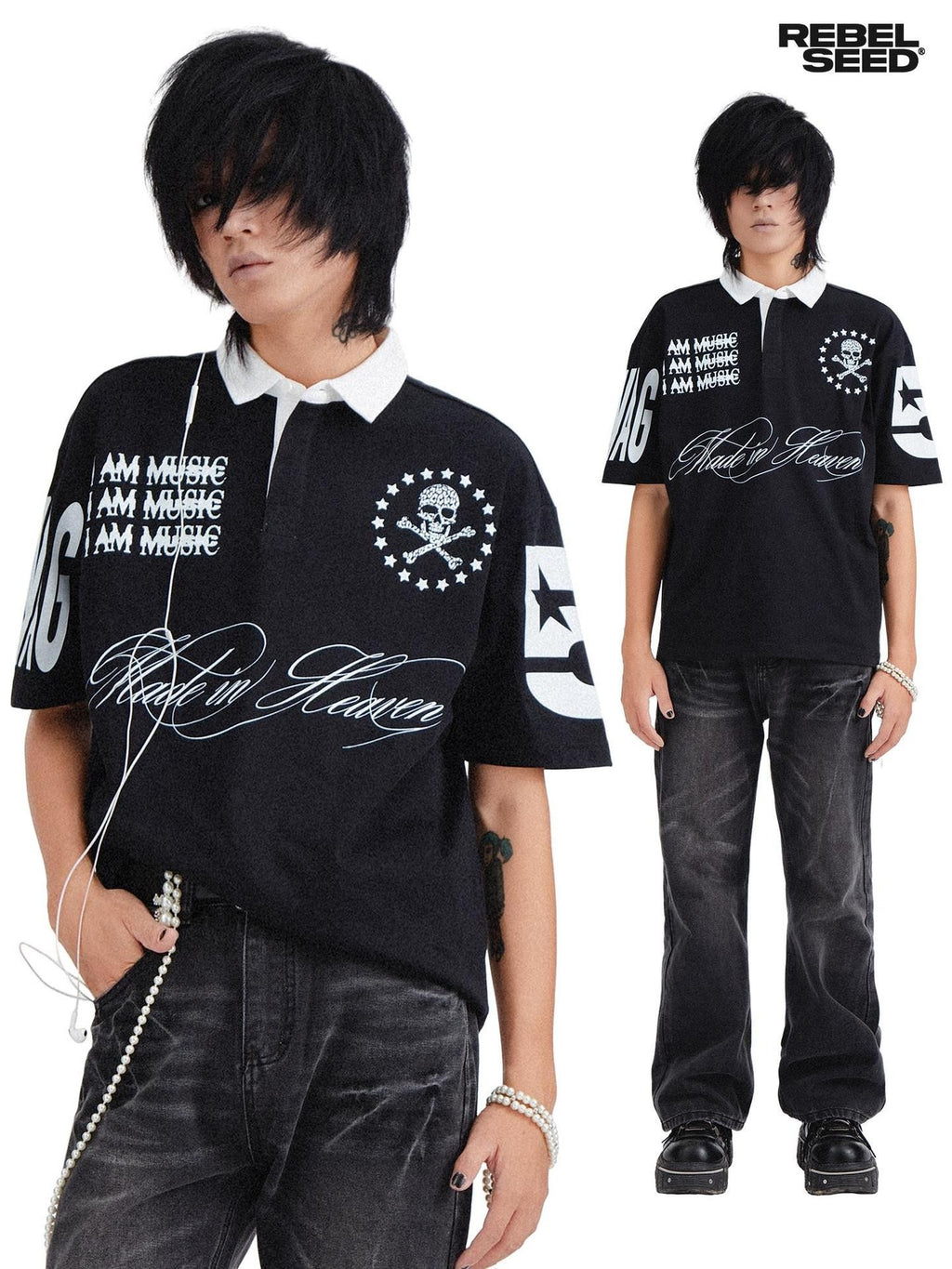 RebelSeed Skull Demon Punk Print Heat Transfer Women's Cotton Short Sleeve T-shirts