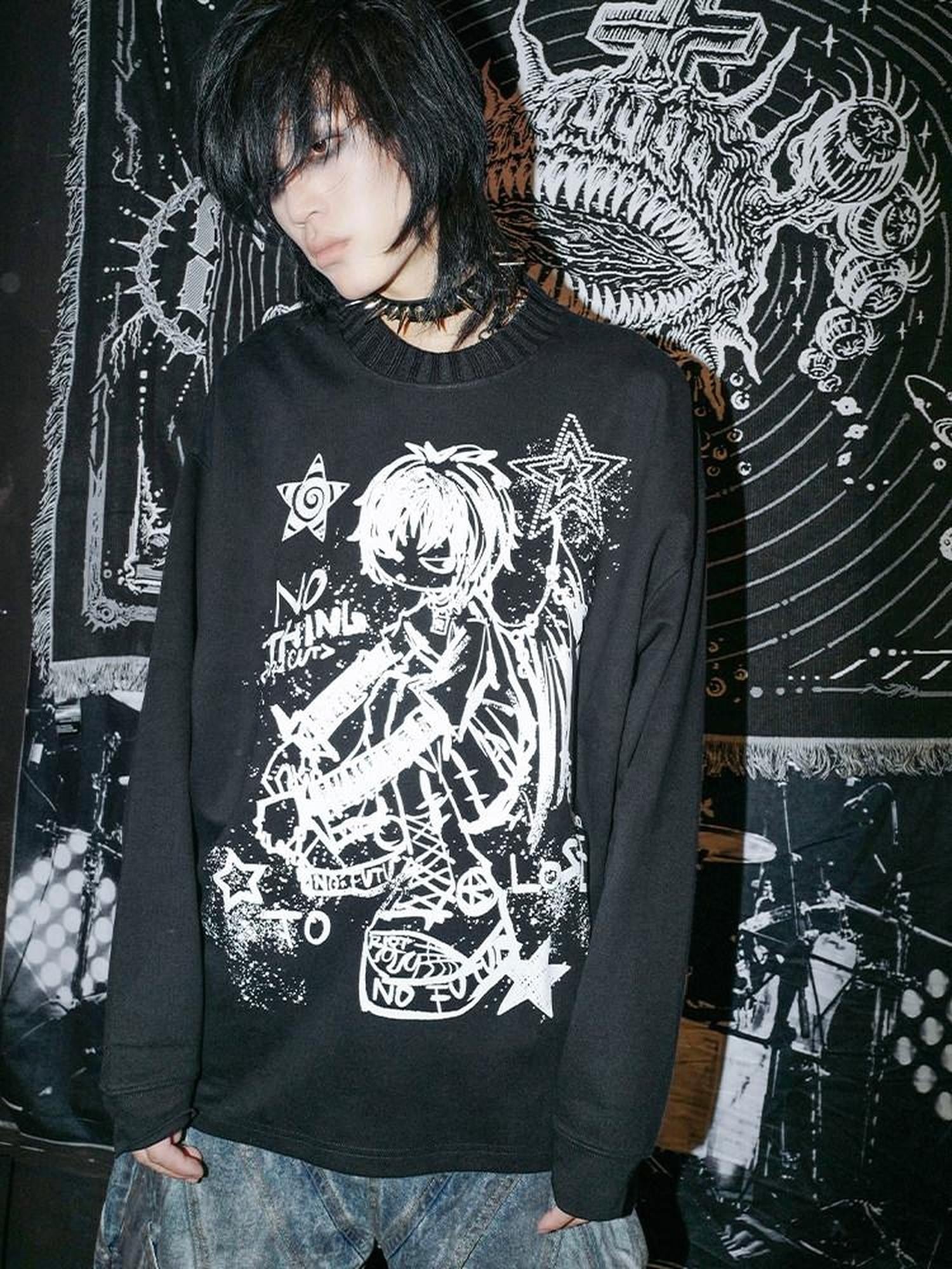RebelSeed Skull Demon Punk Print Heat Transfer Women's Polyester Long Sleeve T-shirts