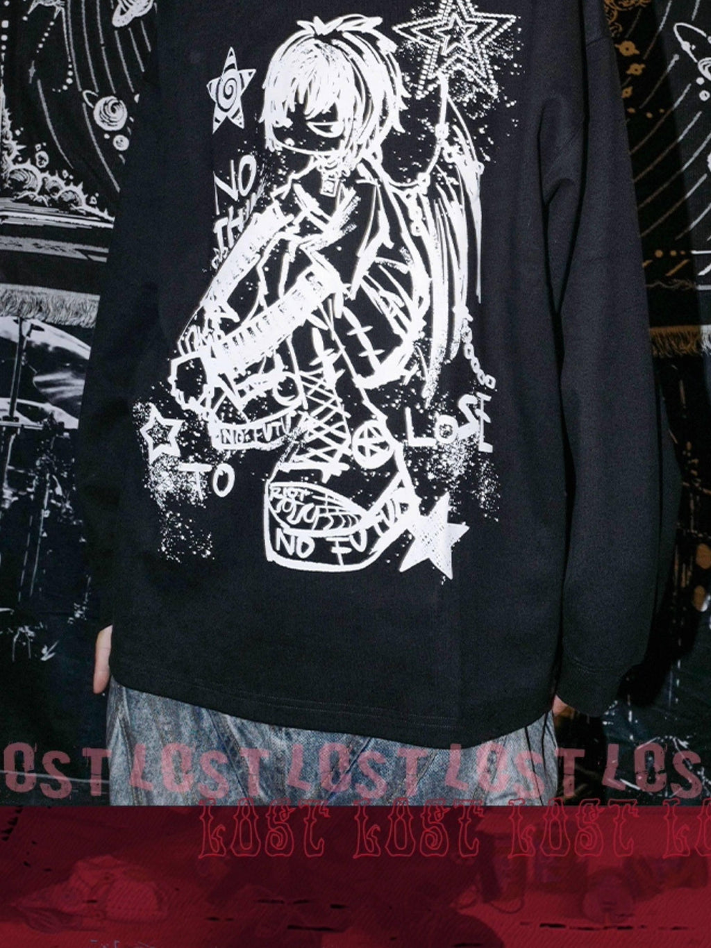 RebelSeed Skull Demon Punk Print Heat Transfer Women's Polyester Long Sleeve T-shirts