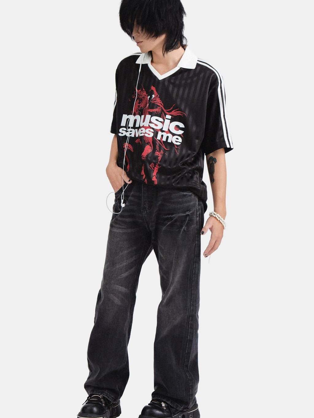 RebelSeed Skull Demon Rock Print Polo Collar Women's Short Sleeve T-shirts