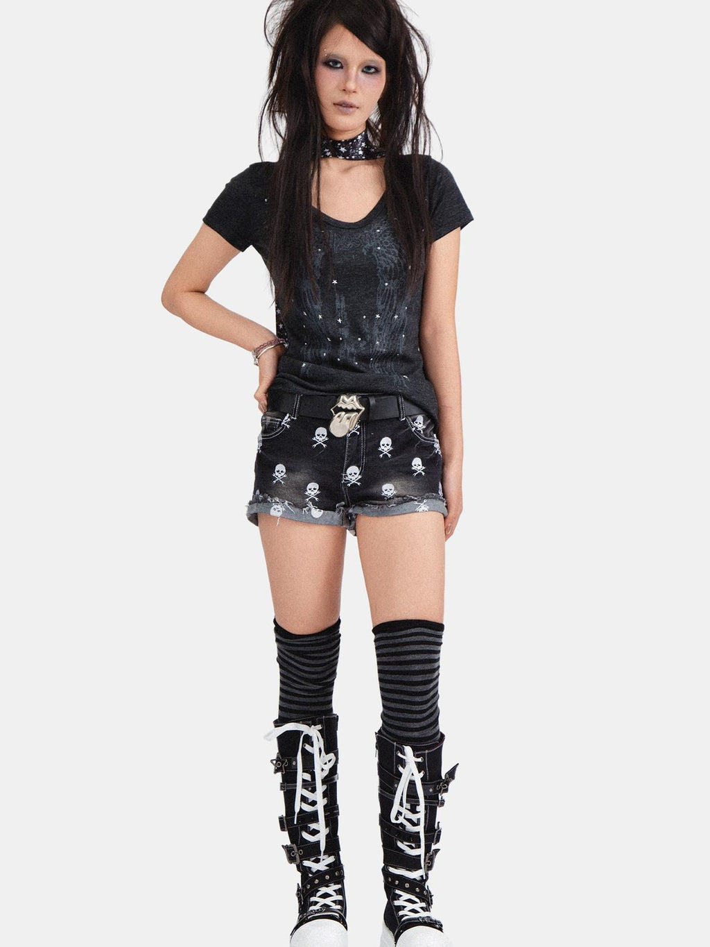 RebelSeed Skull Demon Star Print Hot Stamp Slim Fit Women's Cotton Short Sleeve T-shirts