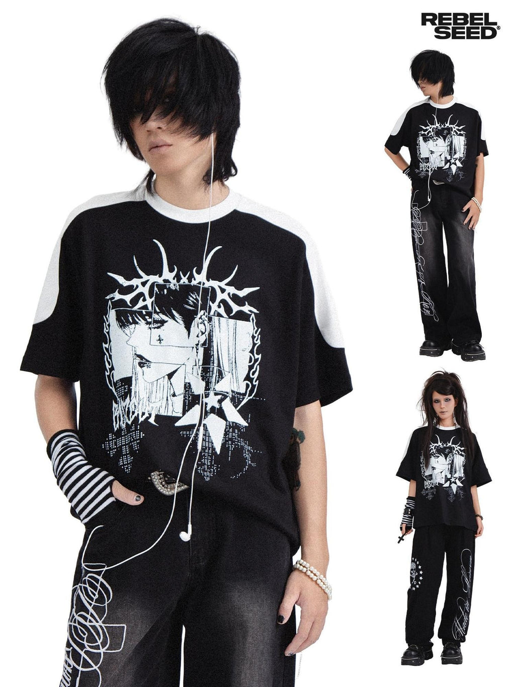 RebelSeed Skull Devil Heat Print Punk Women's Cotton Short Sleeve T-shirts