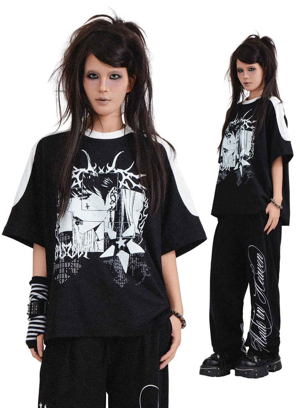 RebelSeed Skull Devil Heat Print Punk Women's Cotton Short Sleeve T-shirts