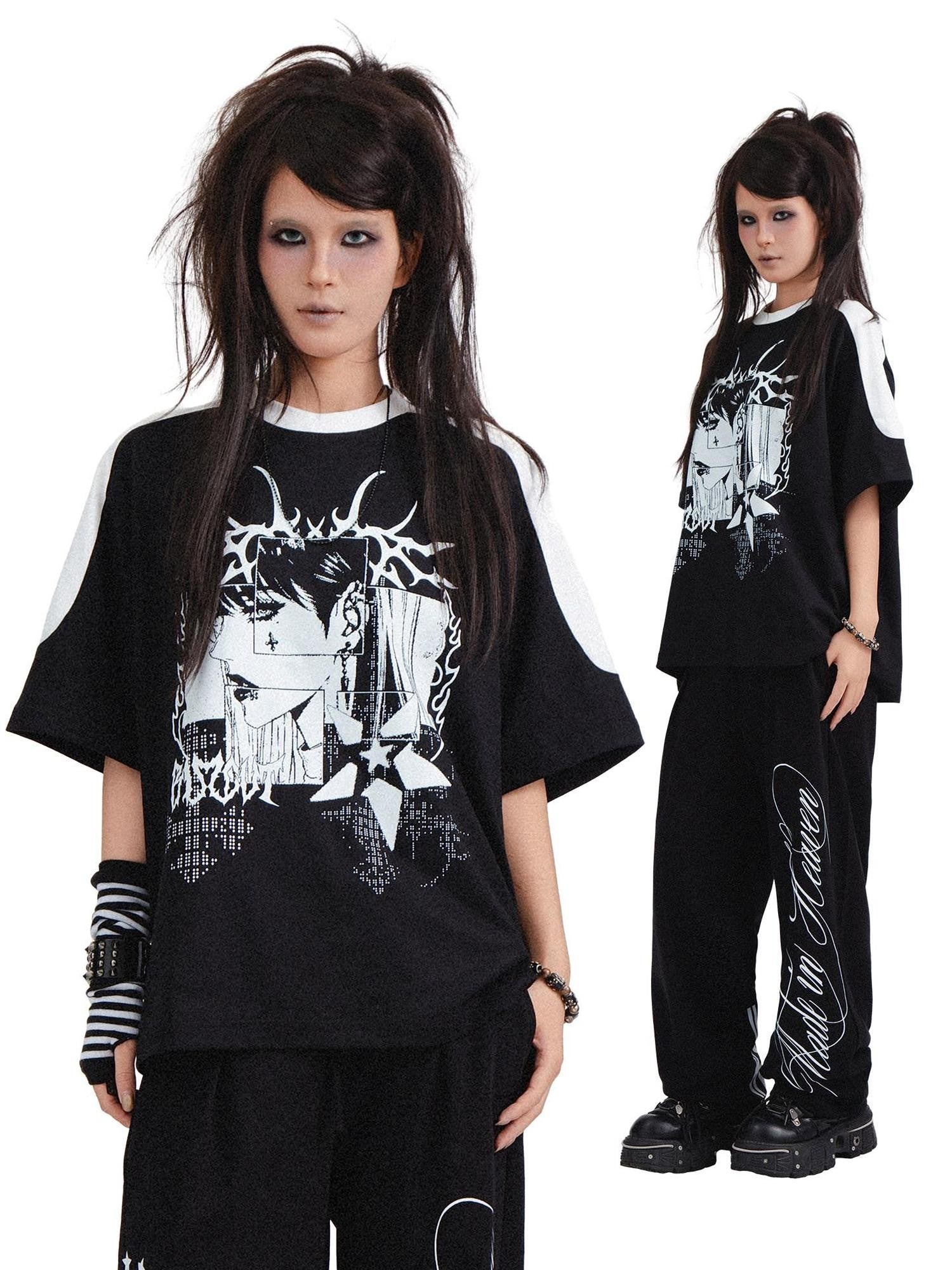 RebelSeed Skull Devil Heat Print Punk Women's Cotton Short Sleeve T-shirts