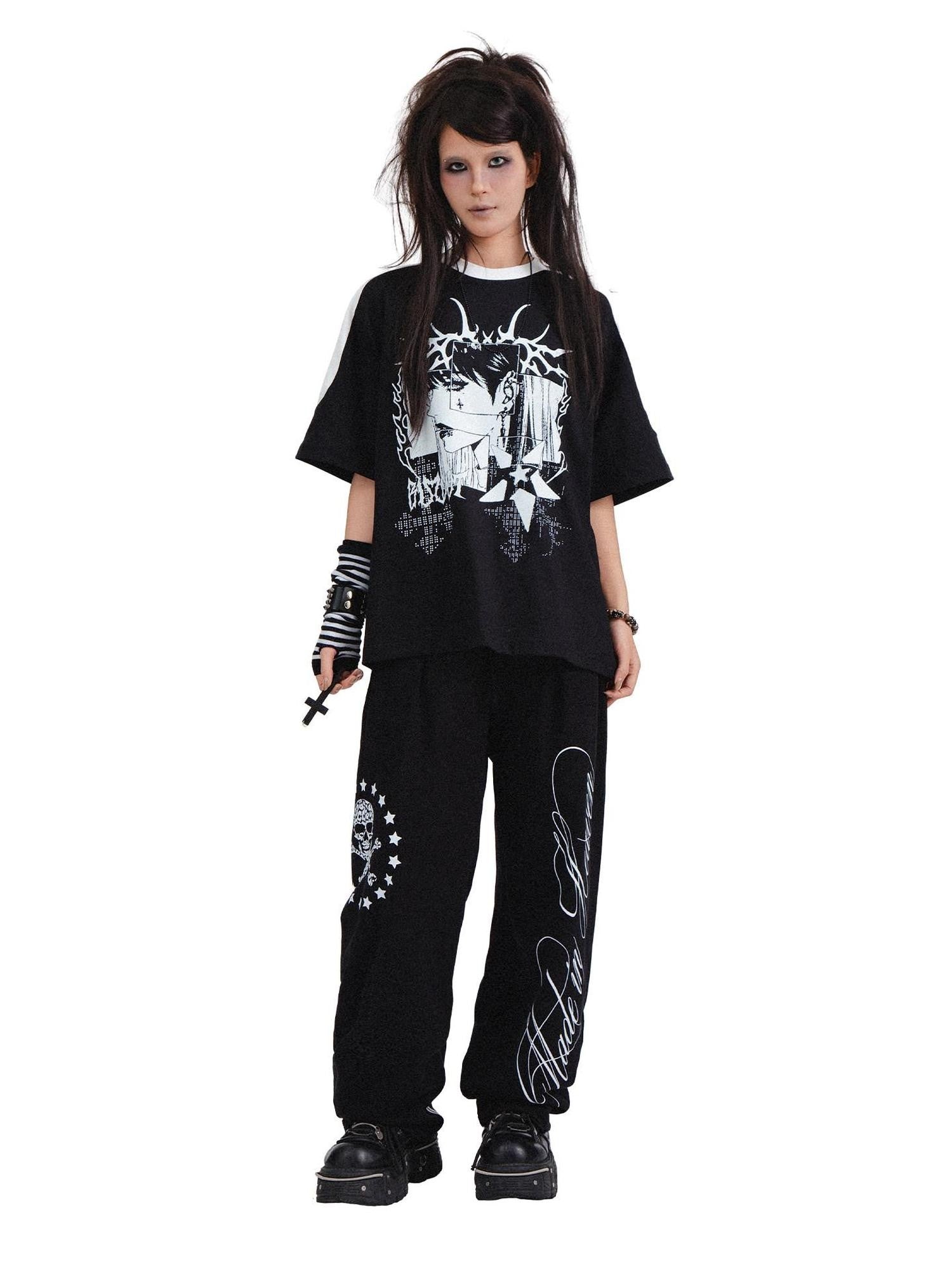 RebelSeed Skull Devil Heat Print Punk Women's Cotton Short Sleeve T-shirts