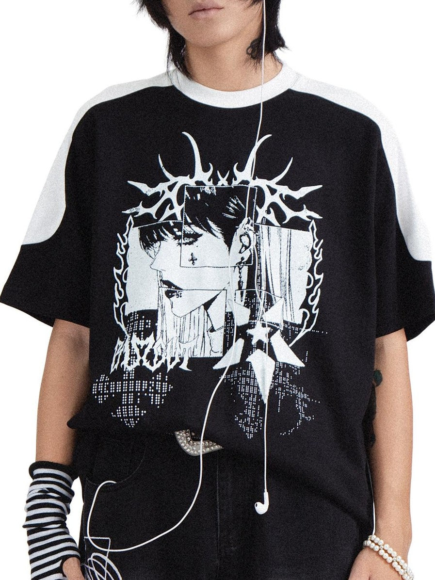 RebelSeed Skull Devil Heat Print Punk Women's Cotton Short Sleeve T-shirts