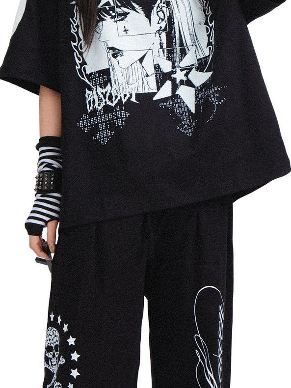 RebelSeed Skull Devil Heat Print Punk Women's Cotton Short Sleeve T-shirts