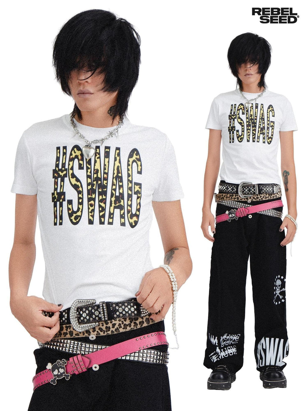 RebelSeed Skull Letter Heat Transfer Print Punk Rock Women's Cotton Short Sleeve T-shirts