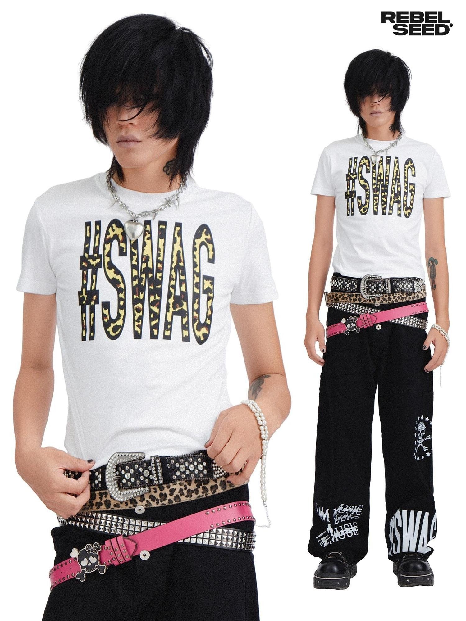 RebelSeed Skull Letter Heat Transfer Print Punk Rock Women's Cotton Short Sleeve T-shirts