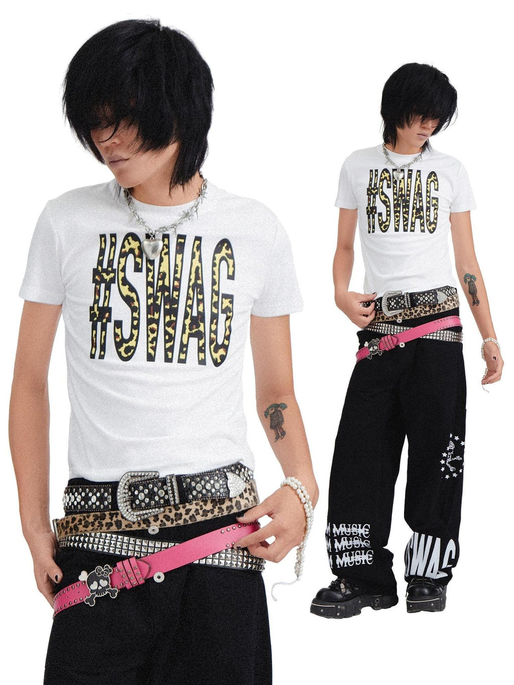 RebelSeed Skull Letter Heat Transfer Print Punk Rock Women's Cotton Short Sleeve T-shirts