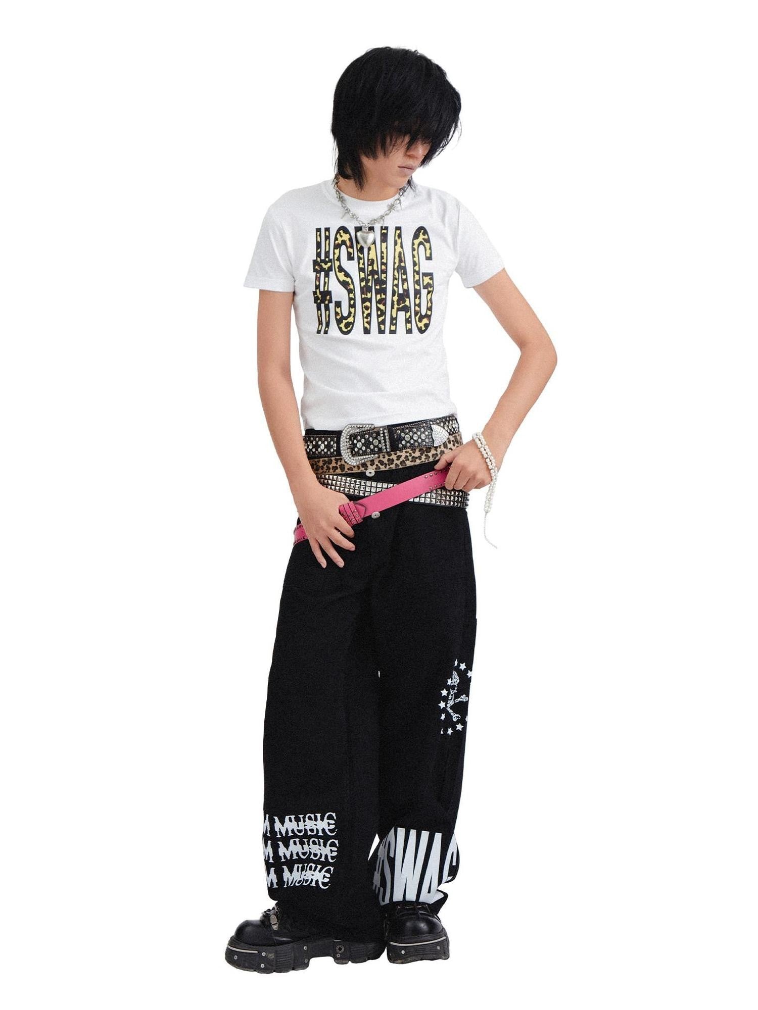 RebelSeed Skull Letter Heat Transfer Print Punk Rock Women's Cotton Short Sleeve T-shirts