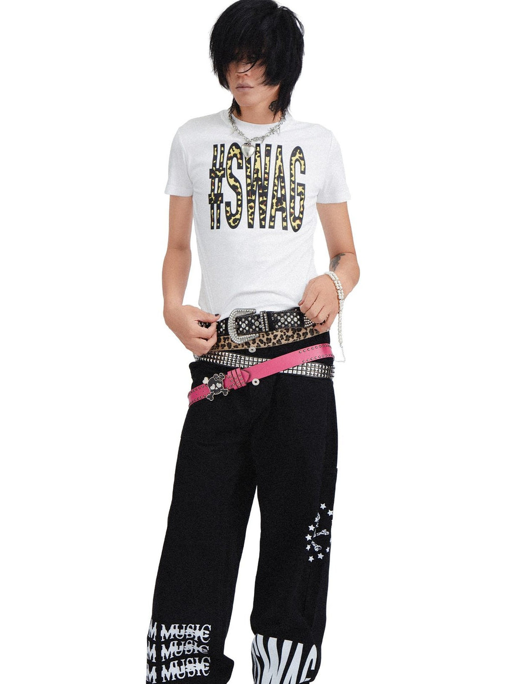 RebelSeed Skull Letter Heat Transfer Print Punk Rock Women's Cotton Short Sleeve T-shirts