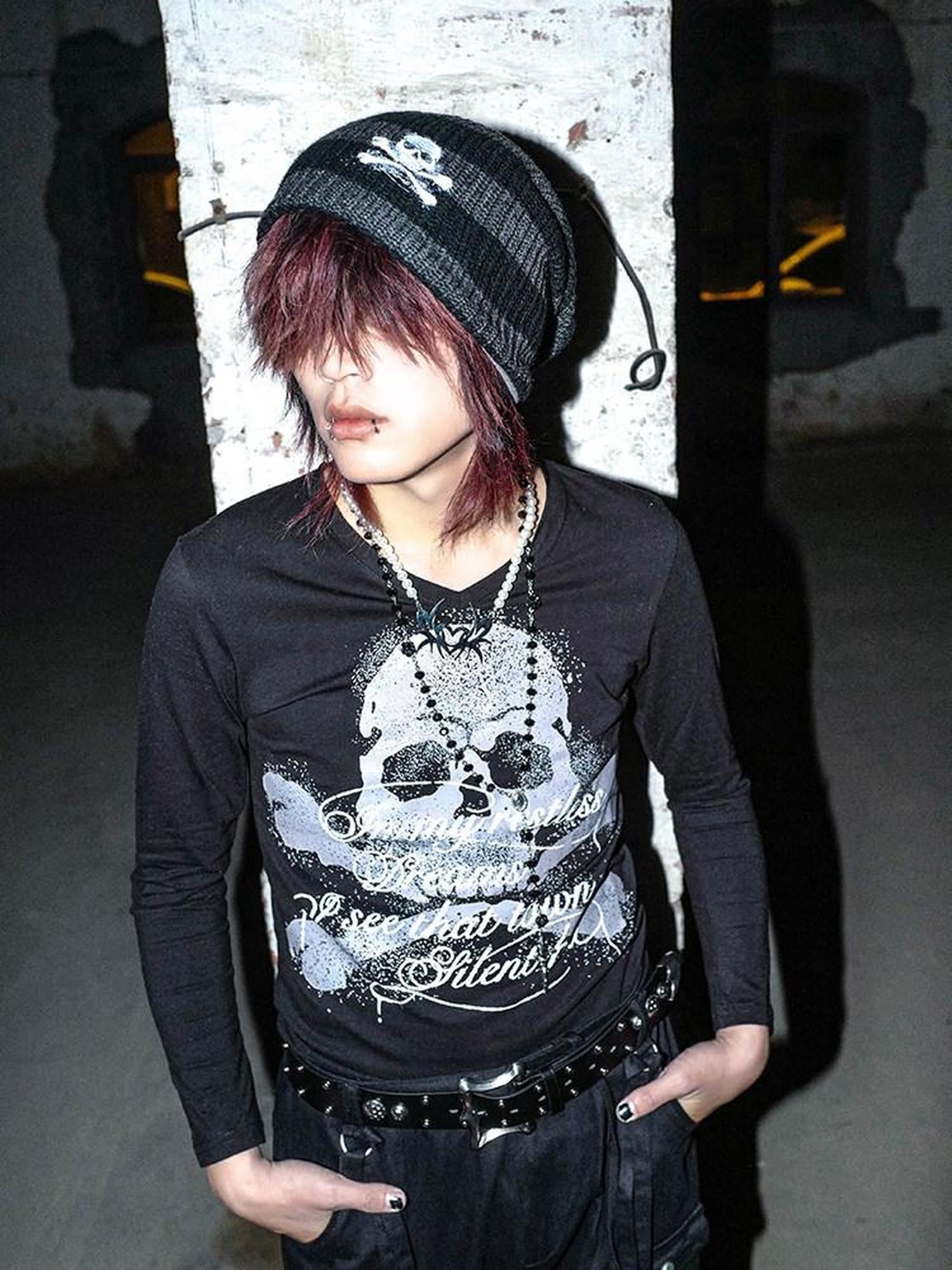 RebelSeed Skull Pattern Retro Rolled Edge Knit Slouch Women's Acrylic Beanies