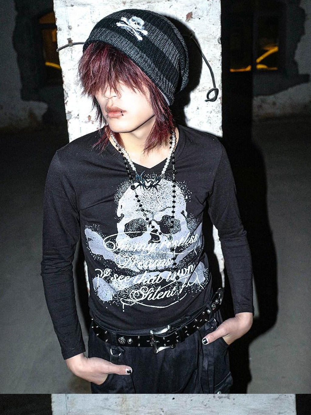 RebelSeed Skull Pattern Retro Rolled Edge Knit Slouch Women's Acrylic Beanies