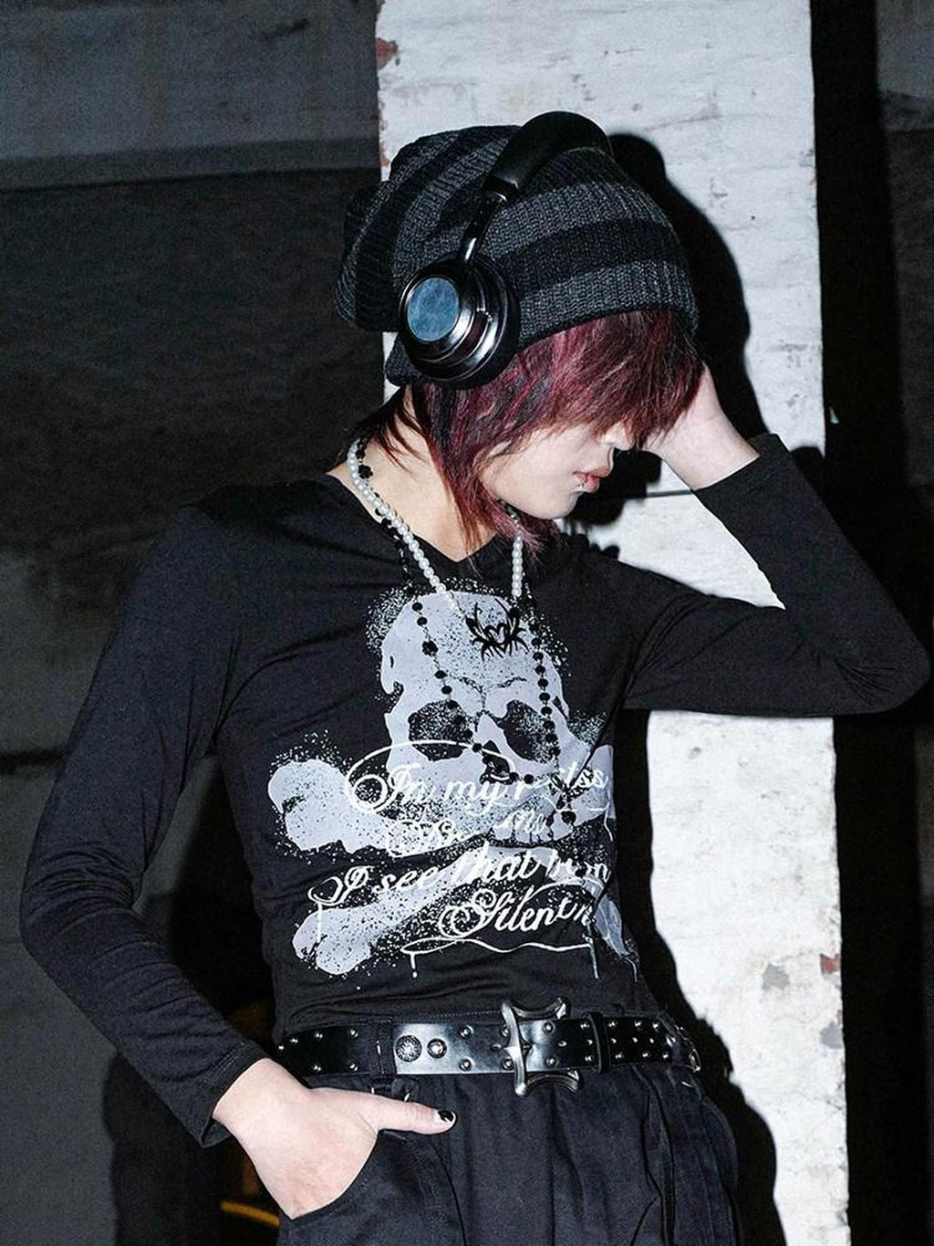 RebelSeed Skull Pattern Retro Rolled Edge Knit Slouch Women's Acrylic Beanies
