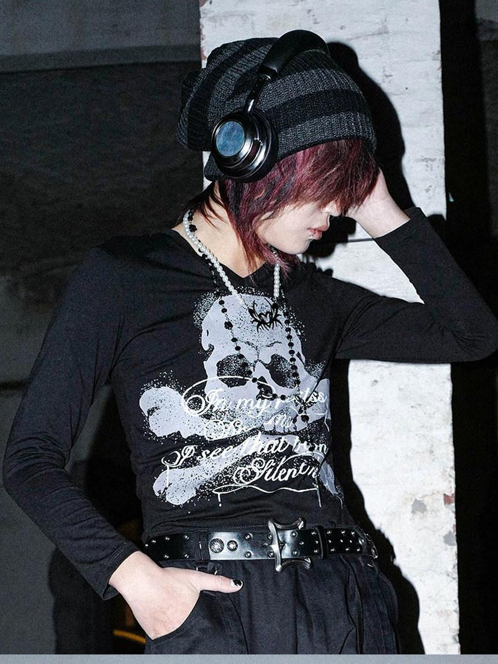 RebelSeed Skull Pattern Retro Rolled Edge Knit Slouch Women's Acrylic Beanies