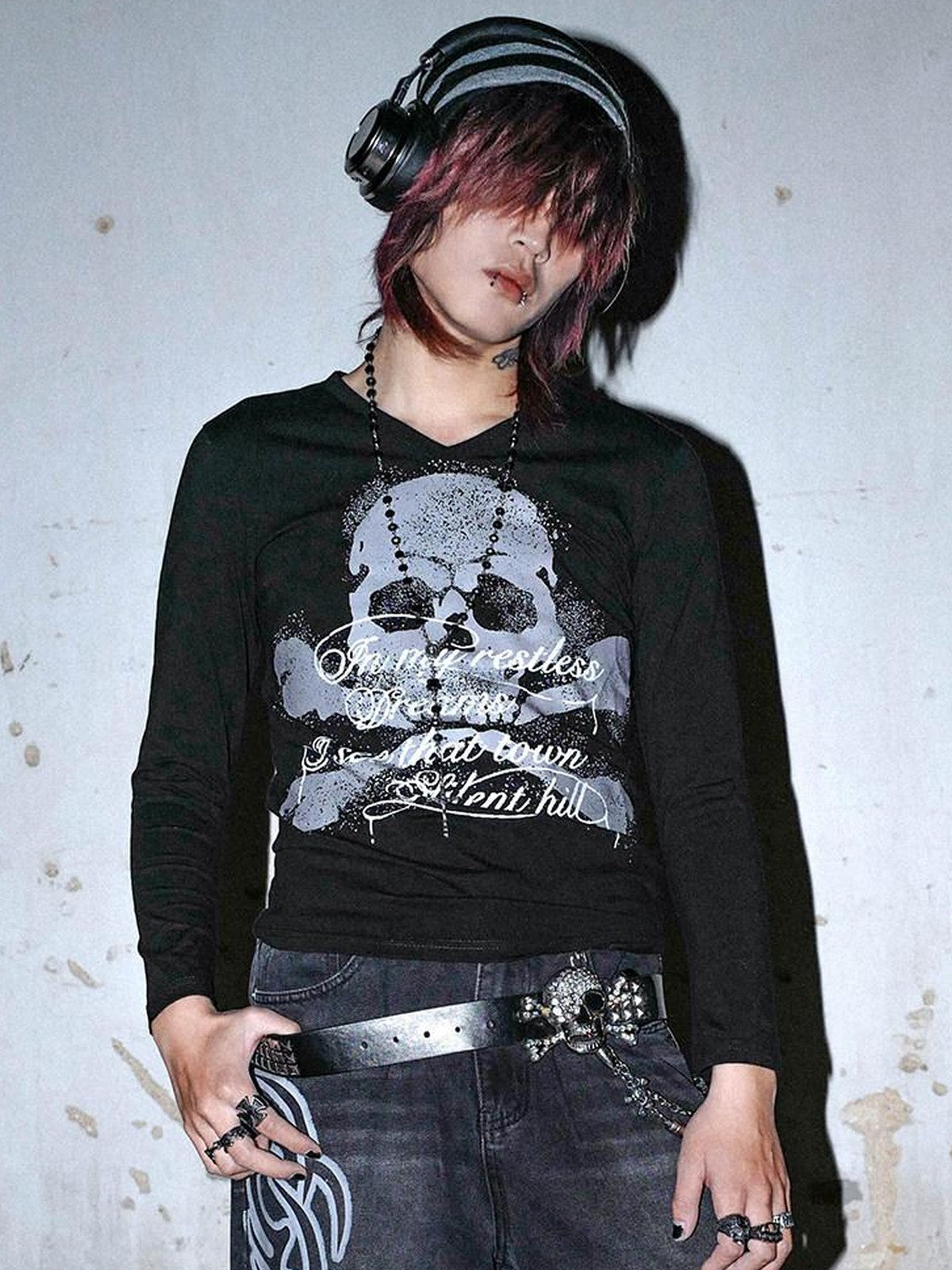 RebelSeed Skull Pattern Retro Rolled Edge Knit Slouch Women's Acrylic Beanies