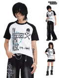 RebelSeed Skull Print Heat Transfer Raglan Loose Women's Cotton Short Sleeve T-shirts