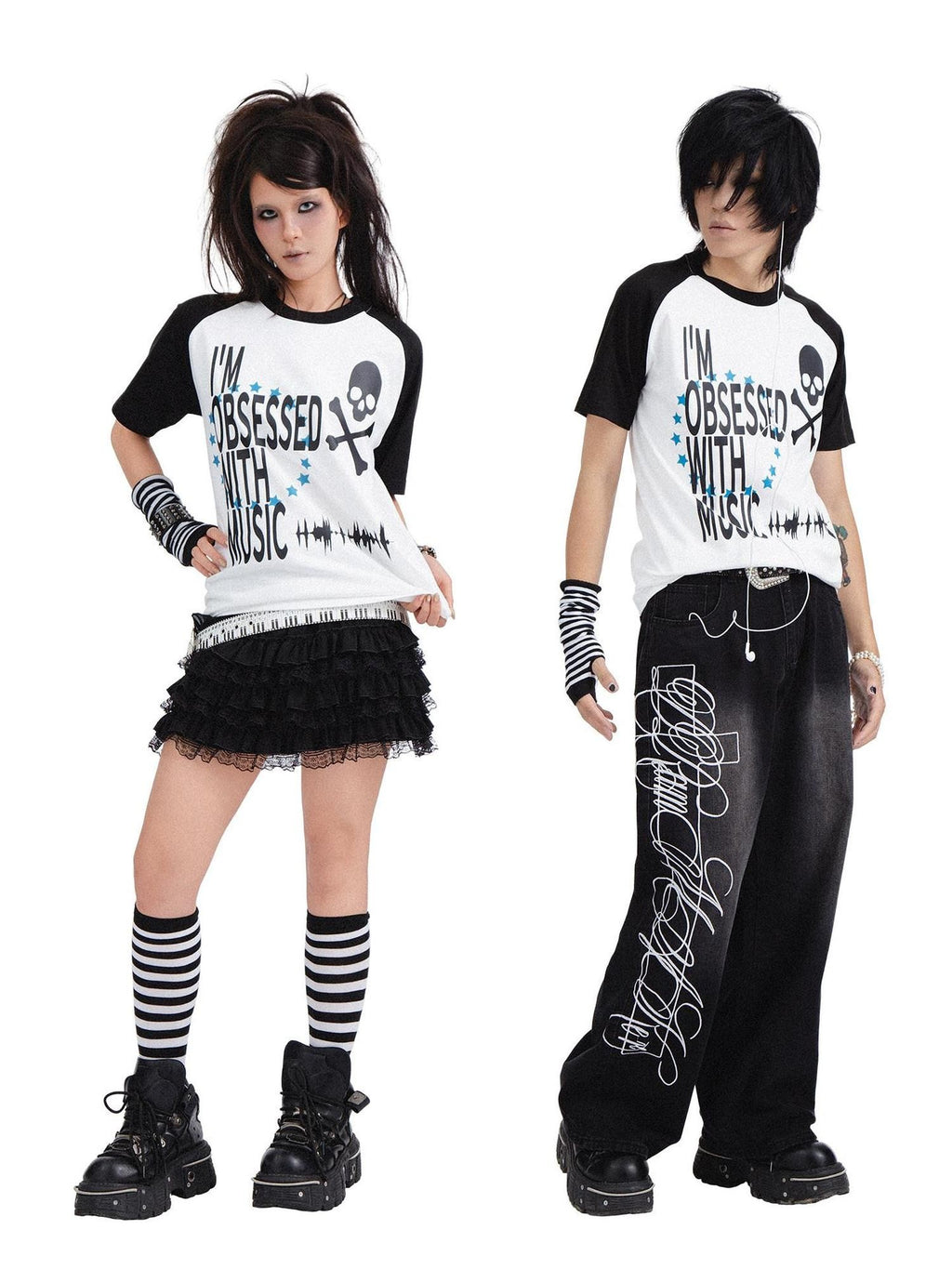 RebelSeed Skull Print Heat Transfer Raglan Loose Women's Cotton Short Sleeve T-shirts