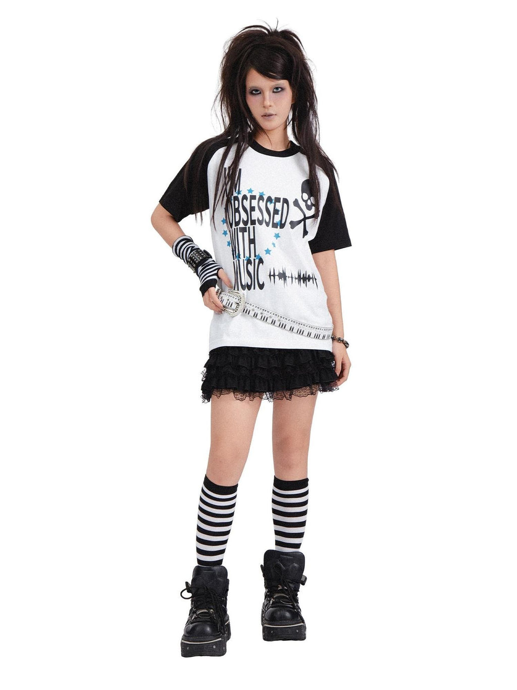 RebelSeed Skull Print Heat Transfer Raglan Loose Women's Cotton Short Sleeve T-shirts