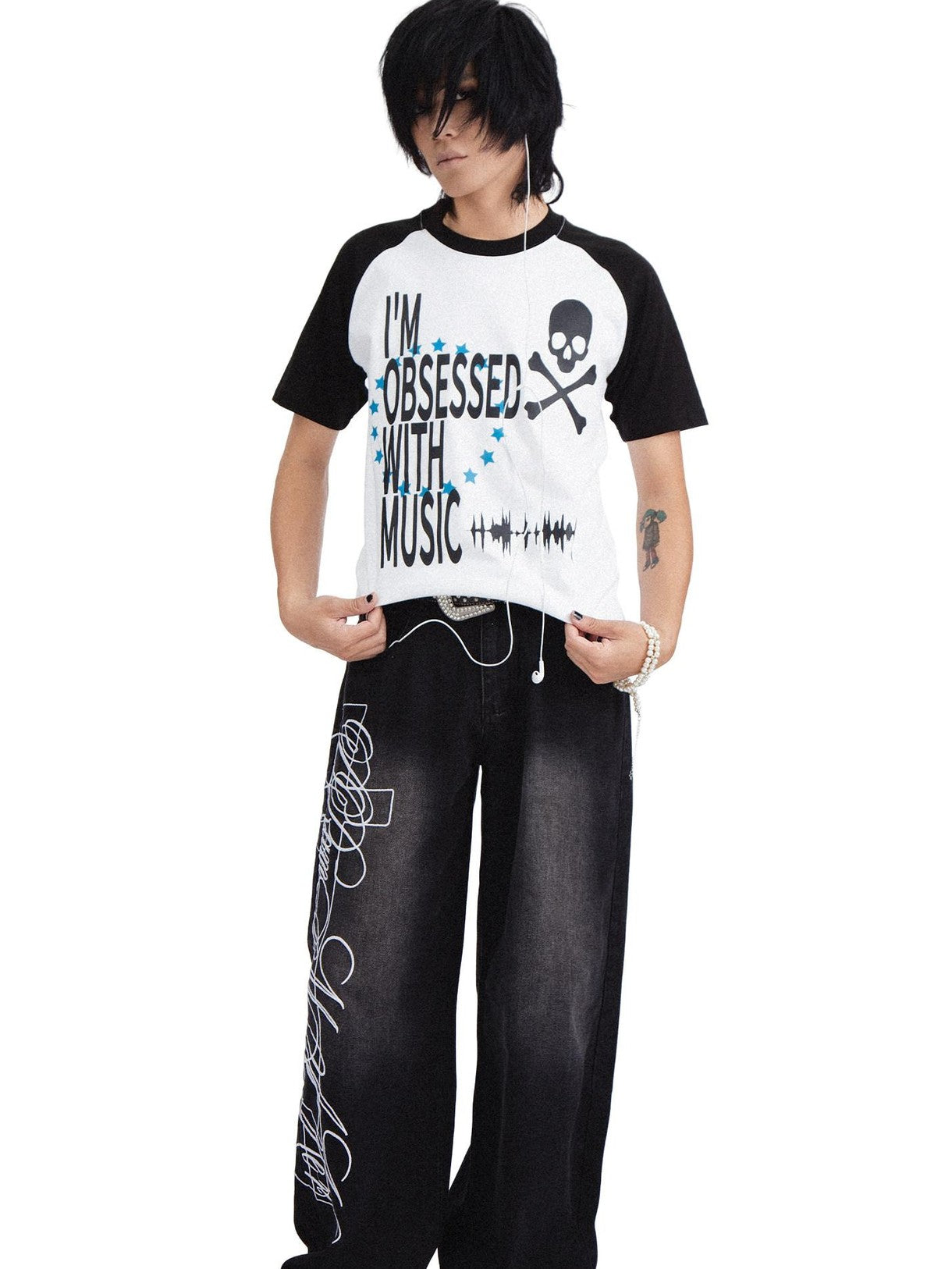 RebelSeed Skull Print Heat Transfer Raglan Loose Women's Cotton Short Sleeve T-shirts