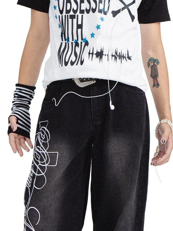 RebelSeed Skull Print Heat Transfer Raglan Loose Women's Cotton Short Sleeve T-shirts