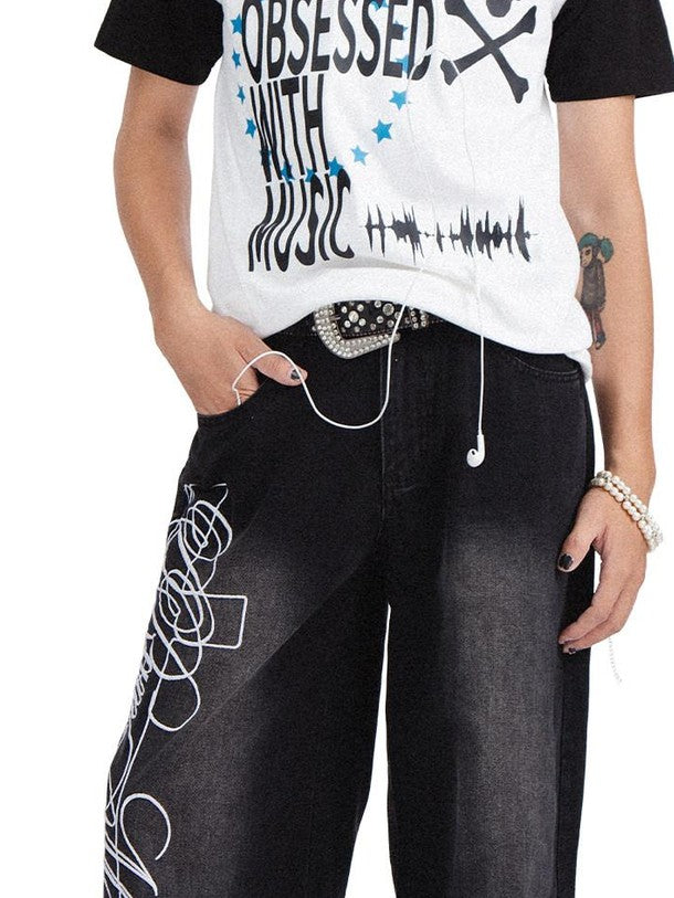 RebelSeed Skull Print Heat Transfer Raglan Loose Women's Cotton Short Sleeve T-shirts