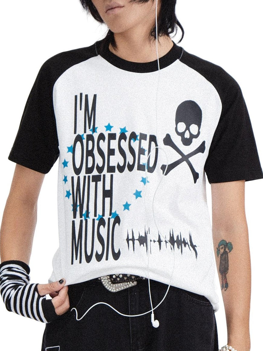 RebelSeed Skull Print Heat Transfer Raglan Loose Women's Cotton Short Sleeve T-shirts
