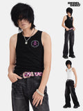 RebelSeed Skull Print Punk Slim H Silhouette Crewneck Women's Cotton Tank Tops