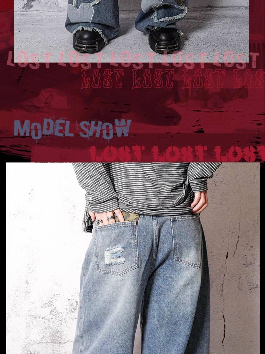 RebelSeed Sky Blue Heart Leopard Print Distressed Embroidered Women's Denim Wide-leg Jeans