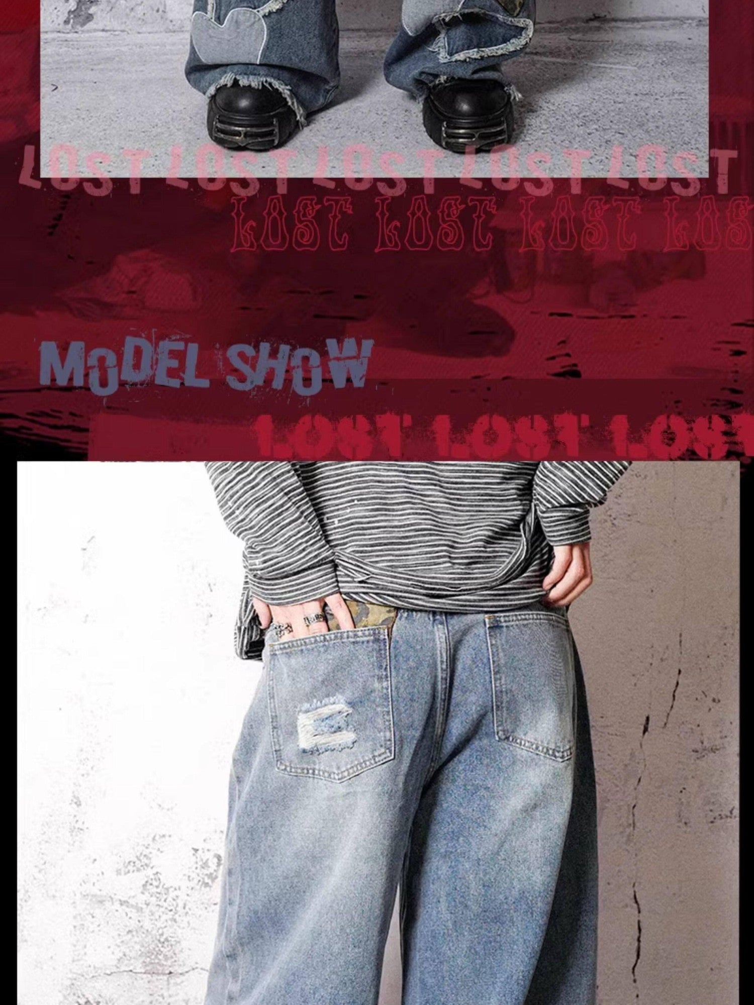 RebelSeed Sky Blue Heart Leopard Print Distressed Embroidered Women's Denim Wide-leg Jeans