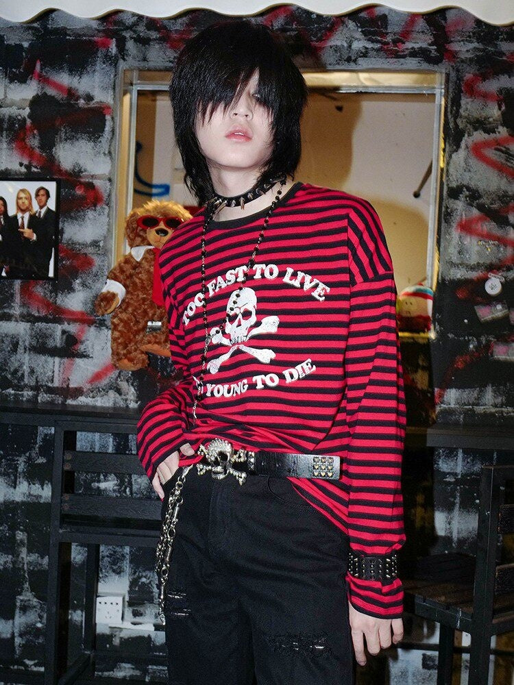 RebelSeed_Striped_Punk_Skull_Print_Heat_Transfer_Women's_Cotton_Long_Sleeve_T-shirts_871804696294_MISSTT