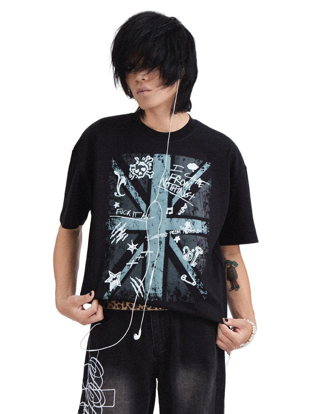 RebelSeed Union Jack Skull Demon Heat Transfer Women's Cotton Short Sleeve T-shirts