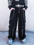 RebelSeed Urban Punk Visible Stitching Washed Women's Denim Wide-leg Jeans
