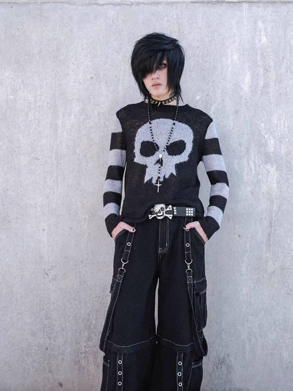RebelSeed Urban Punk Visible Stitching Washed Women's Denim Wide-leg Jeans