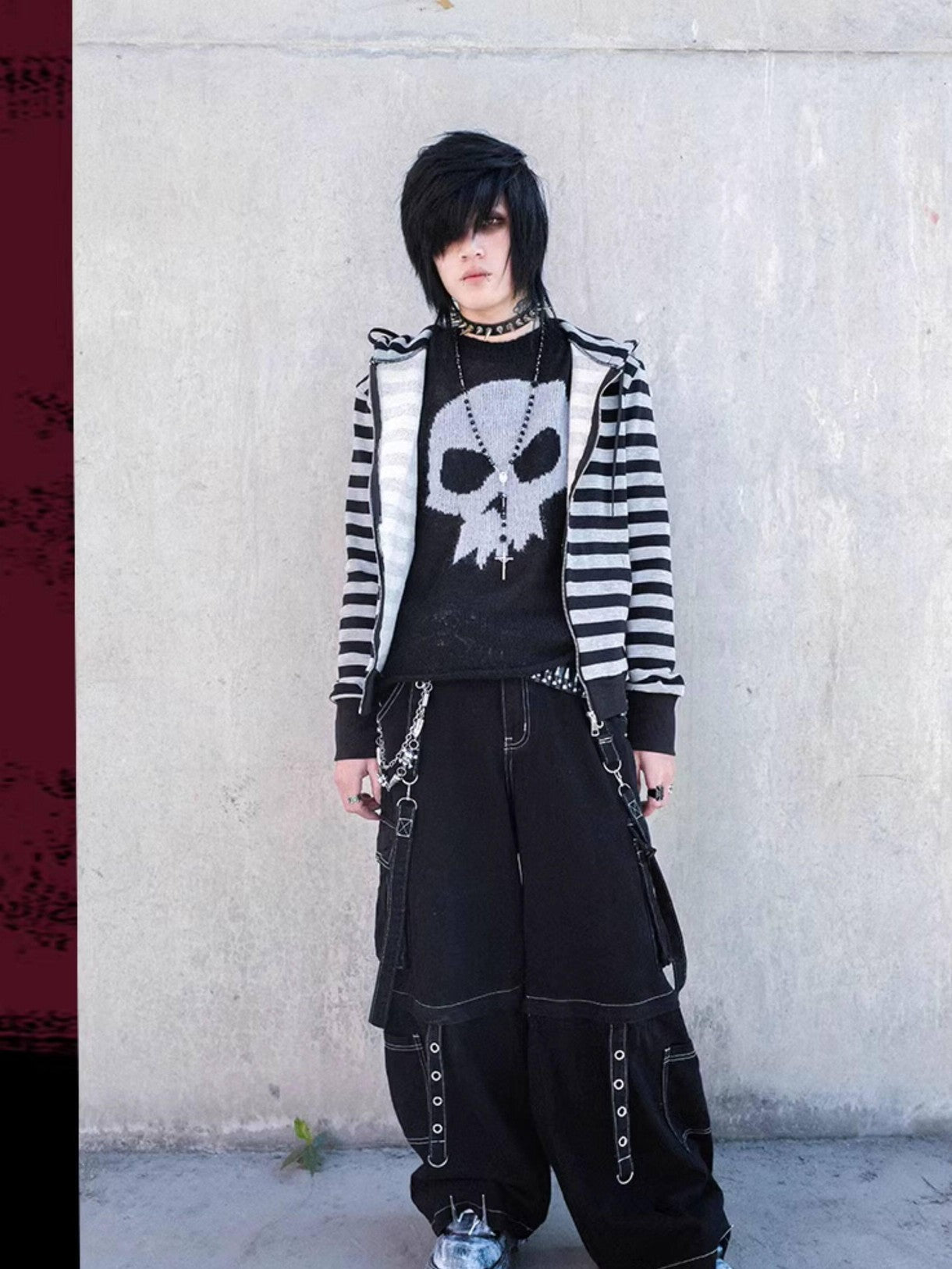 RebelSeed Urban Punk Visible Stitching Washed Women's Denim Wide-leg Jeans