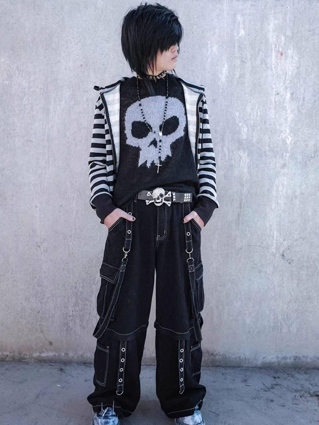 RebelSeed Urban Punk Visible Stitching Washed Women's Denim Wide-leg Jeans