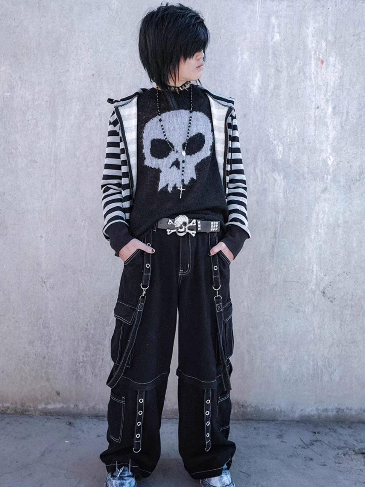 RebelSeed Urban Punk Visible Stitching Washed Women's Denim Wide-leg Jeans