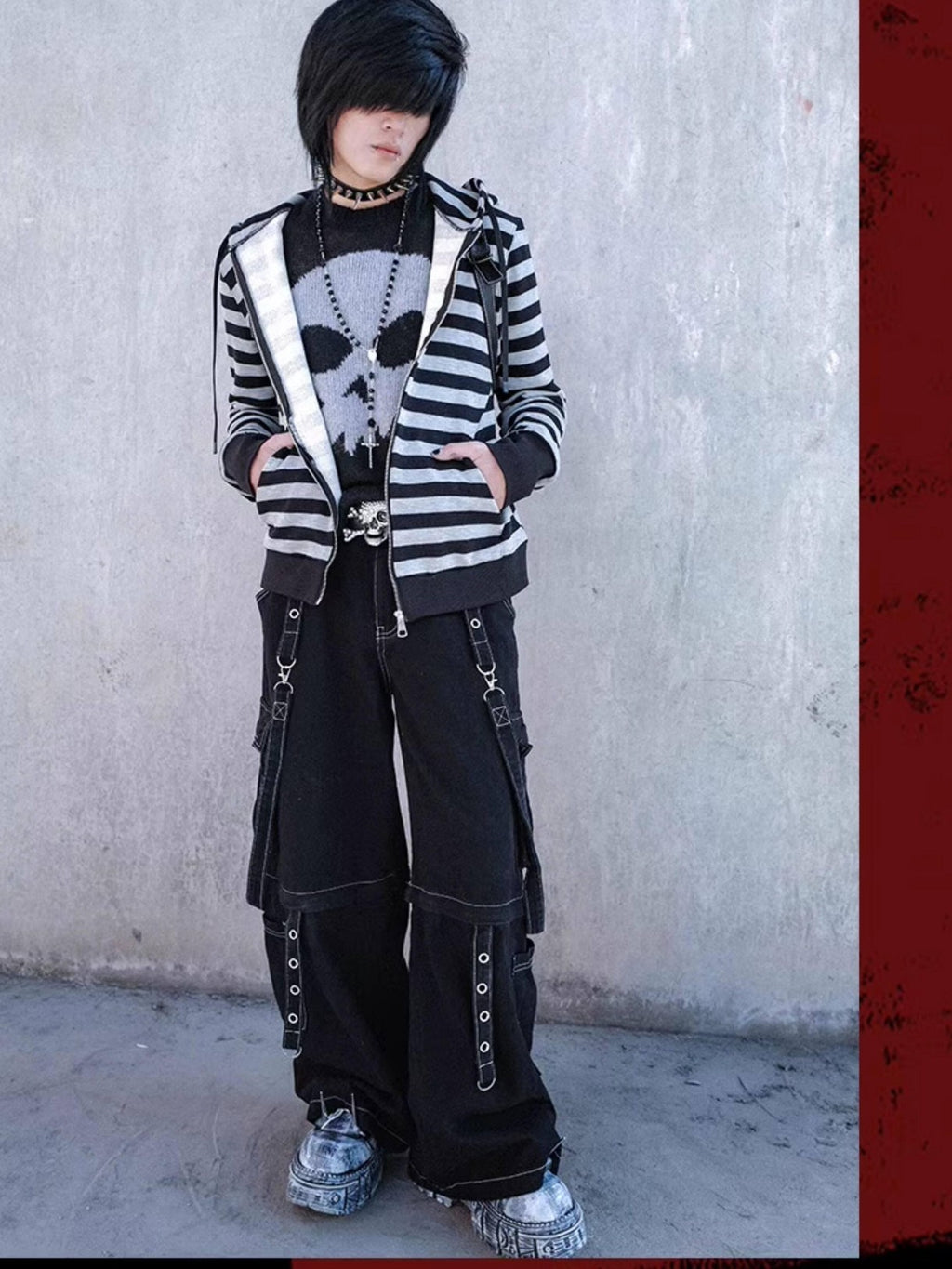 RebelSeed Urban Punk Visible Stitching Washed Women's Denim Wide-leg Jeans