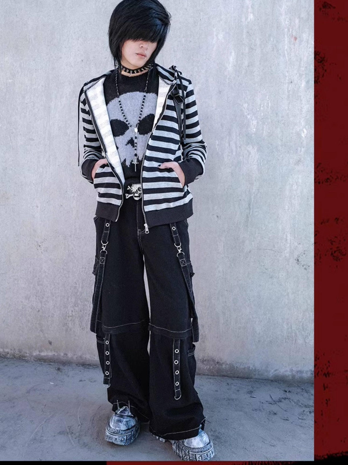 RebelSeed Urban Punk Visible Stitching Washed Women's Denim Wide-leg Jeans