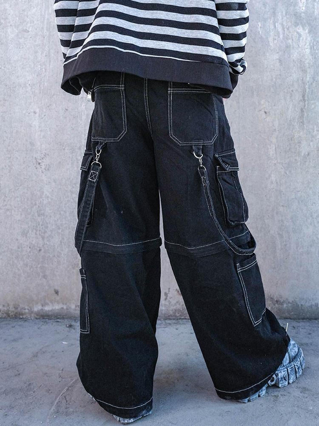 RebelSeed Urban Punk Visible Stitching Washed Women's Denim Wide-leg Jeans