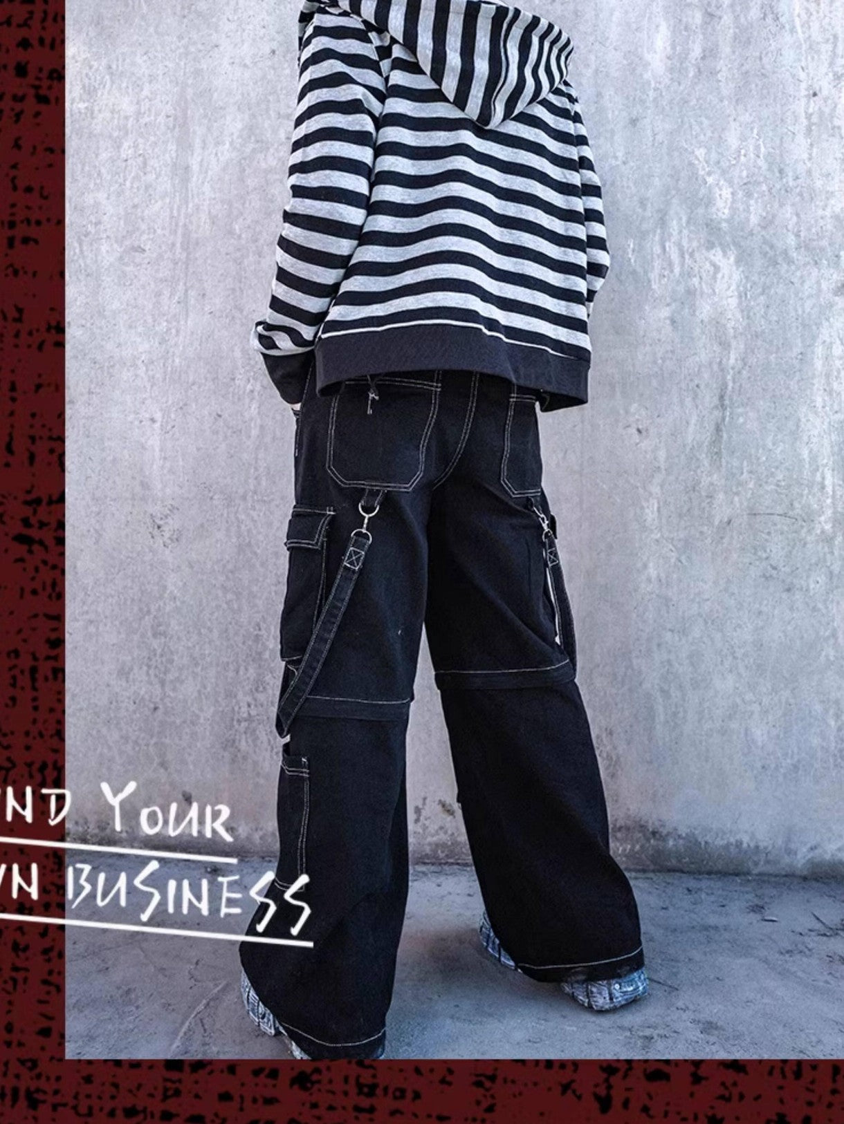 RebelSeed Urban Punk Visible Stitching Washed Women's Denim Wide-leg Jeans