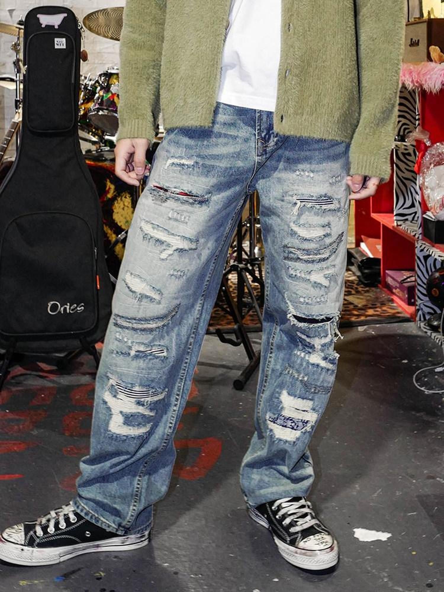 RebelSeed Vintage Distressed Washed Relaxed Women's Denim Straight-leg Jeans