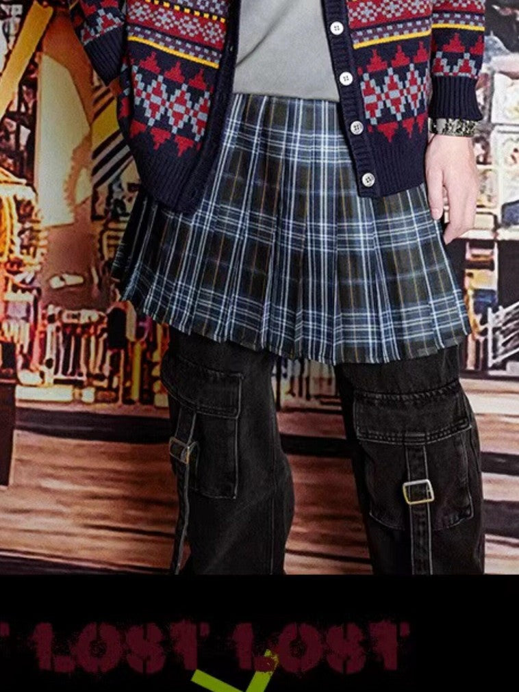 RebelSeed Vintage Plaid Punk High Waist A Line Mini Women's Polyester Pleated Skirts