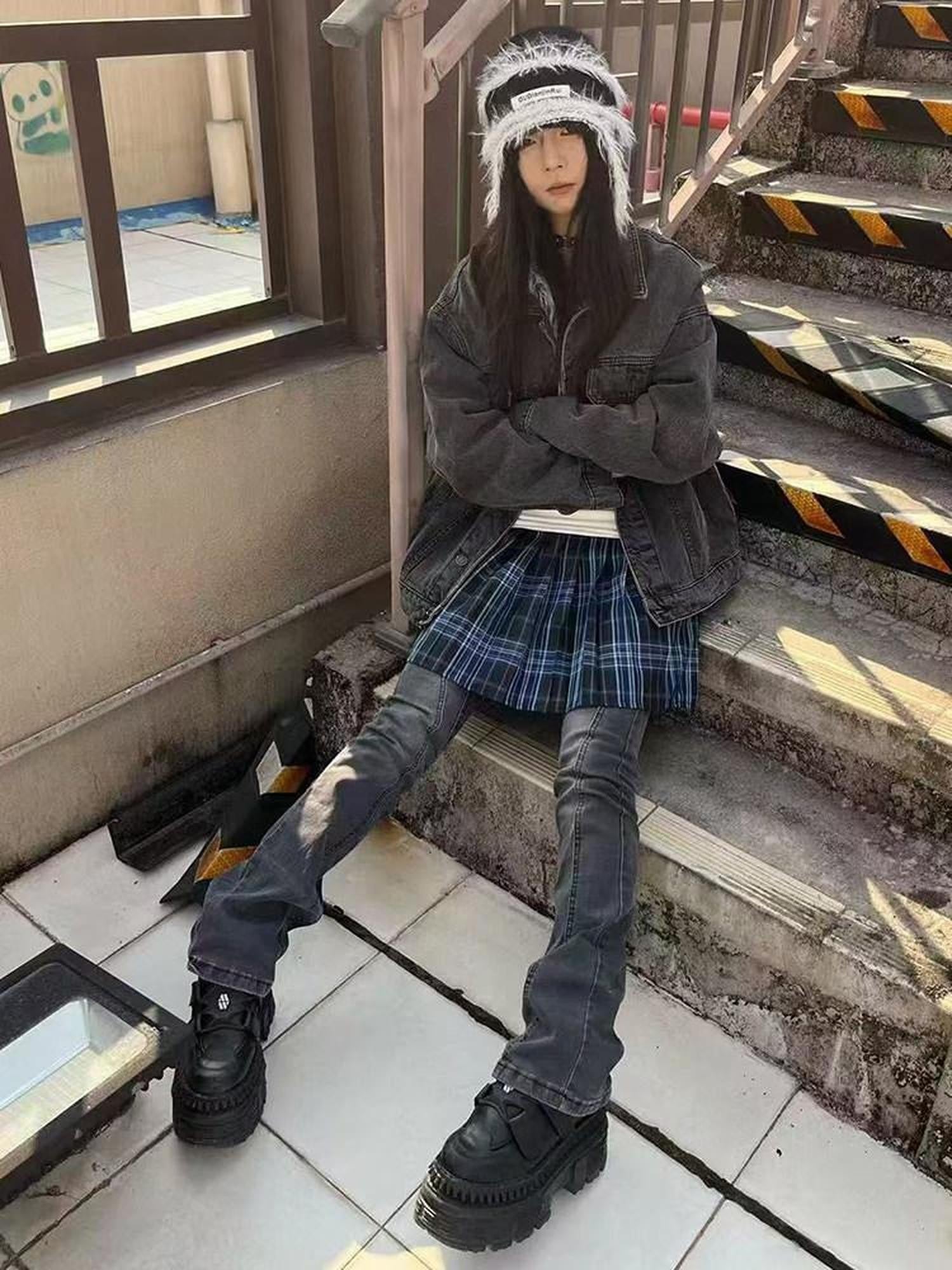 RebelSeed Vintage Plaid Punk High Waist A Line Mini Women's Polyester Pleated Skirts