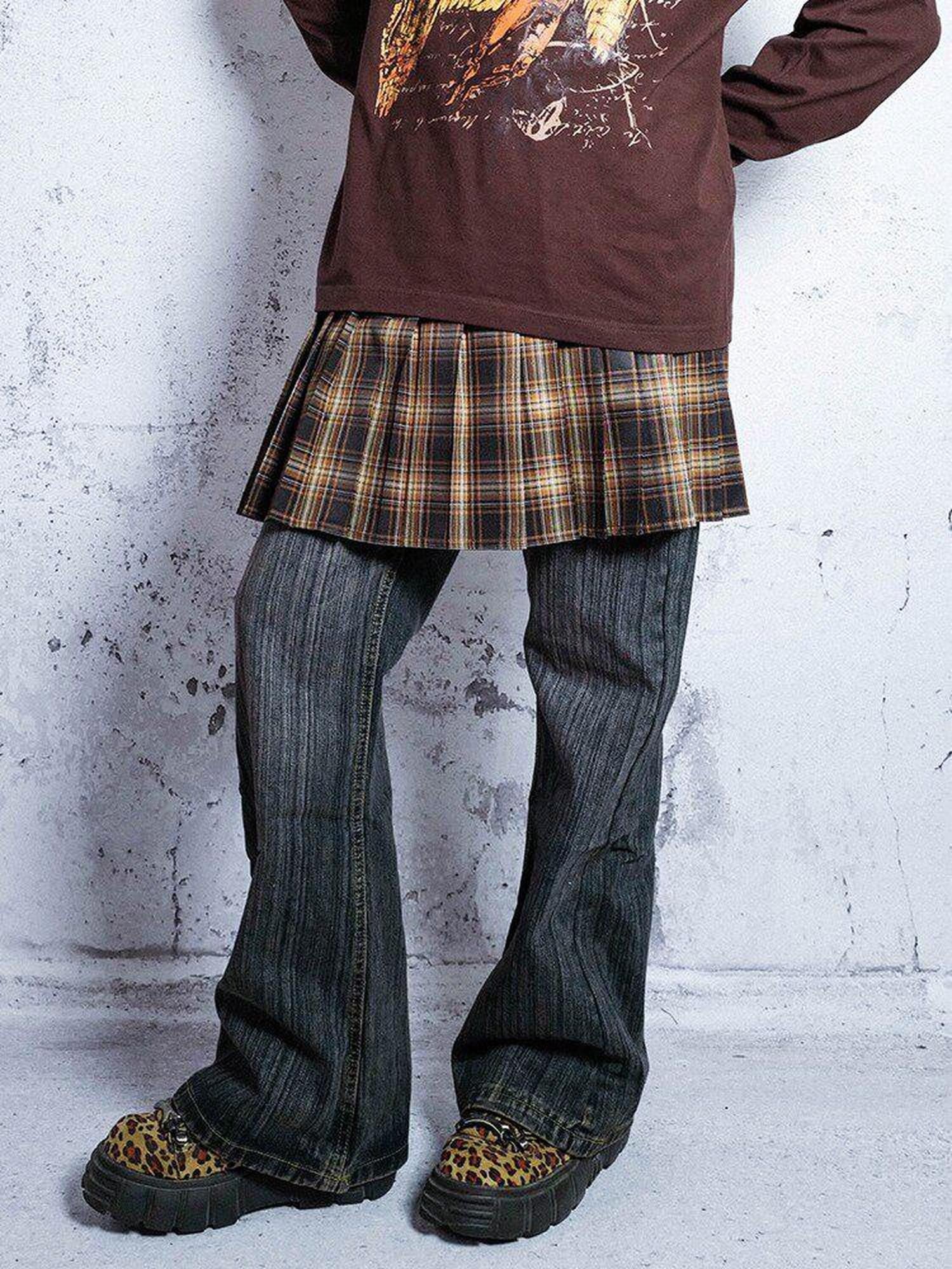RebelSeed Vintage Plaid Punk High Waist A Line Mini Women's Polyester Pleated Skirts