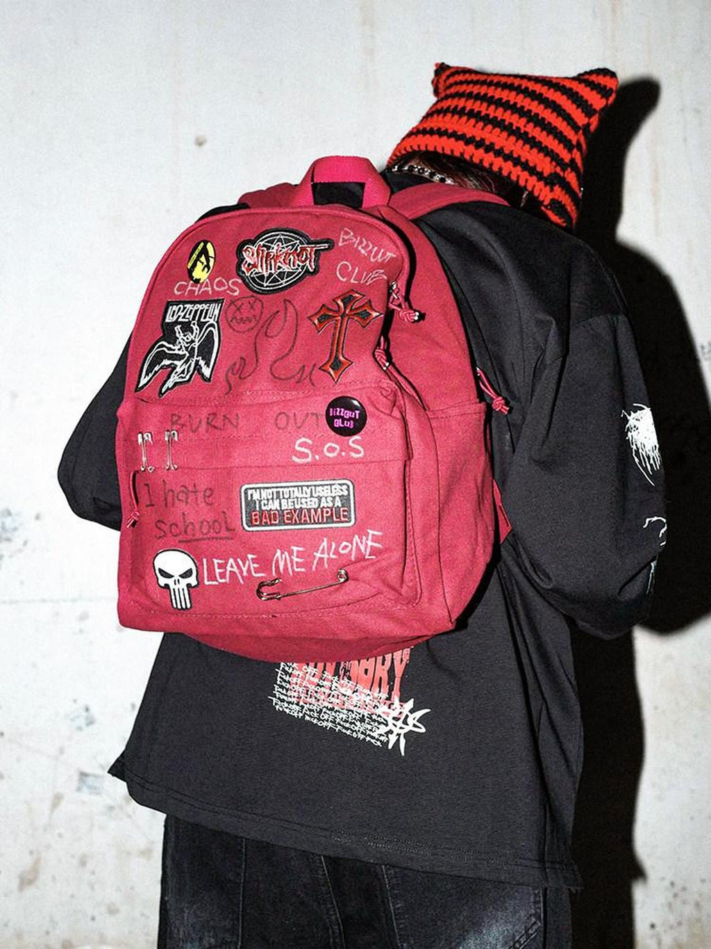 RebelSeed Vintage Red Rebel Campus Punk Large Capacity Women's Canvas Backpacks