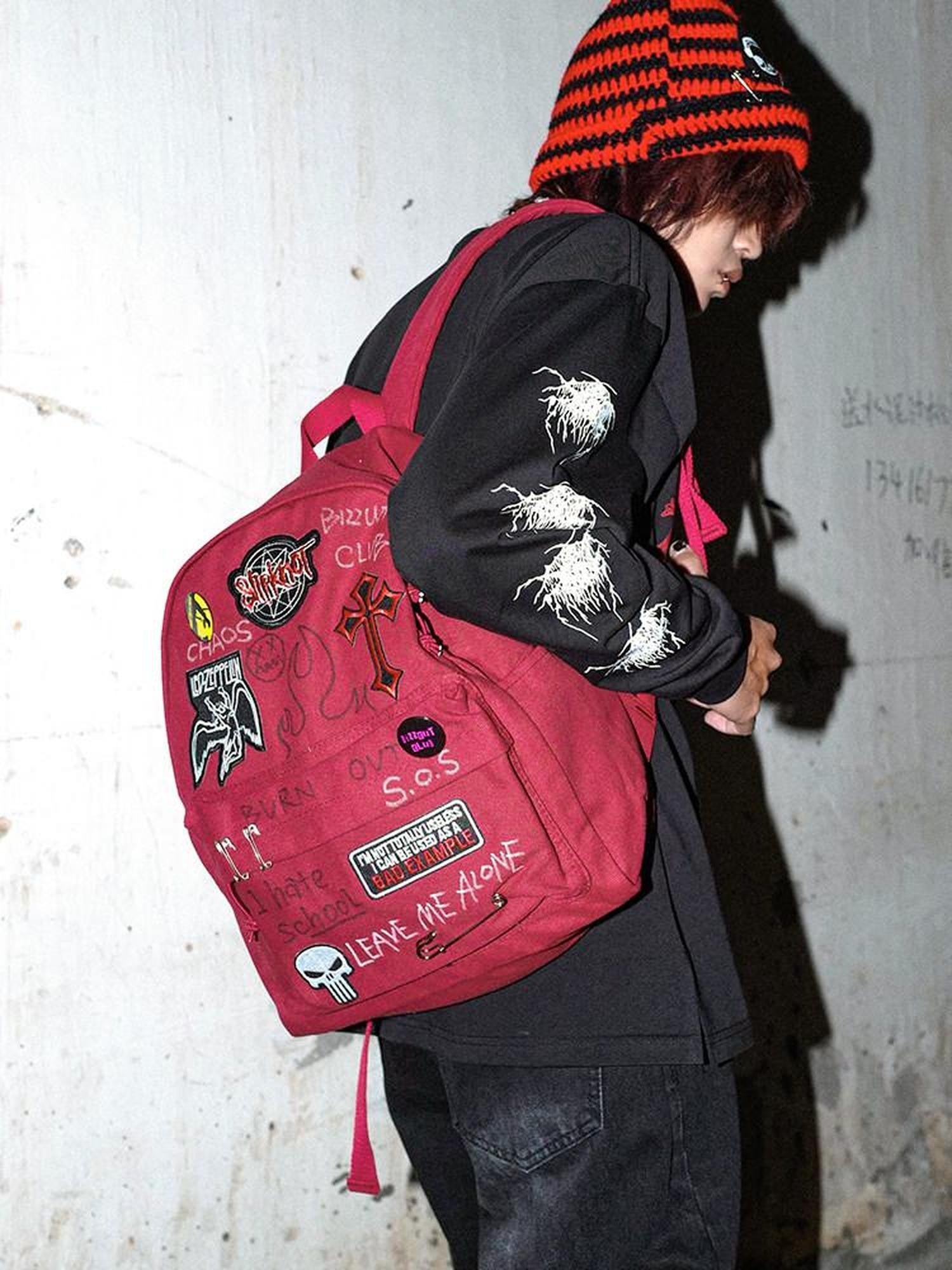 RebelSeed Vintage Red Rebel Campus Punk Large Capacity Women's Canvas Backpacks