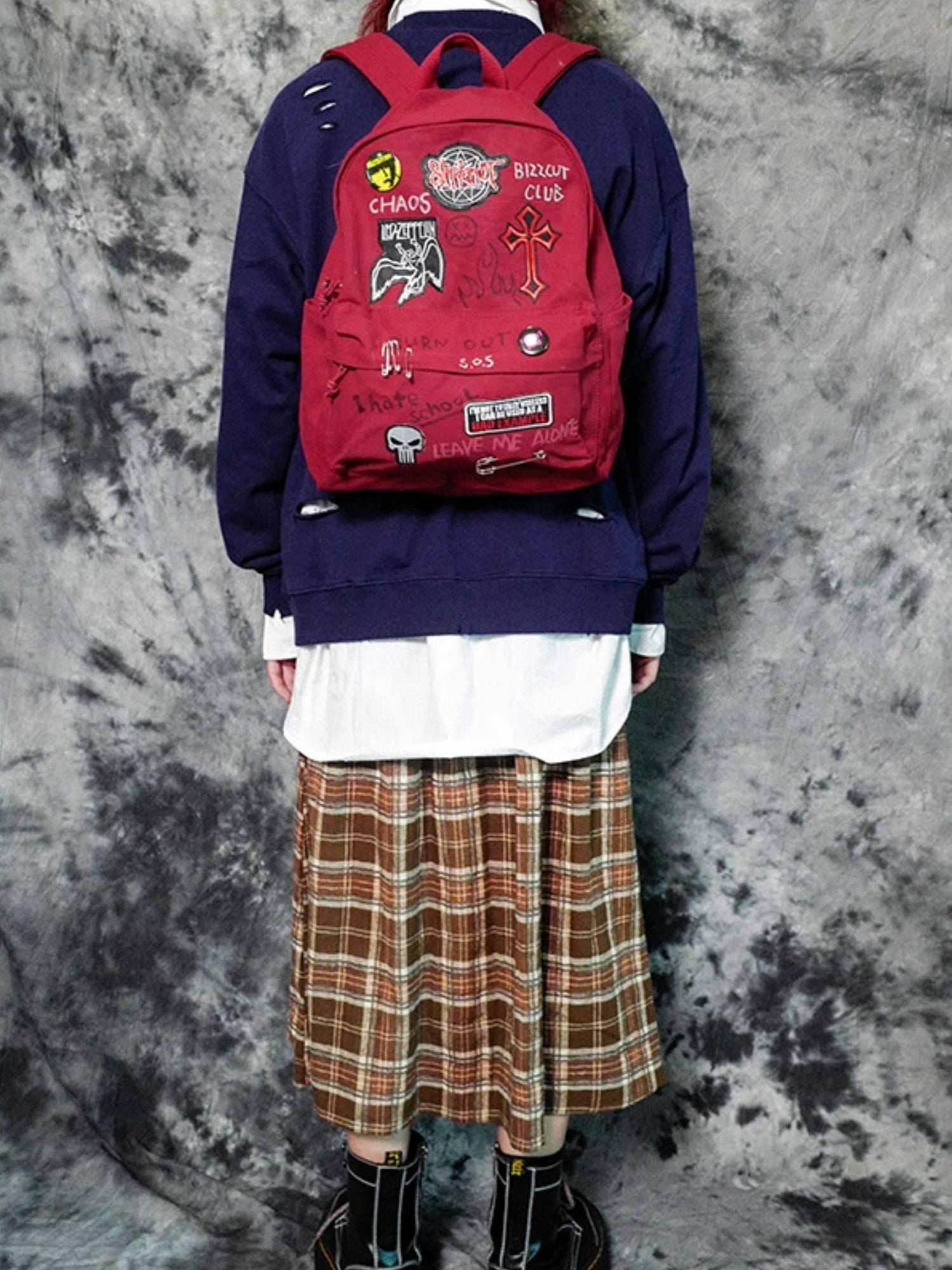 RebelSeed Vintage Red Rebel Campus Punk Large Capacity Women's Canvas Backpacks